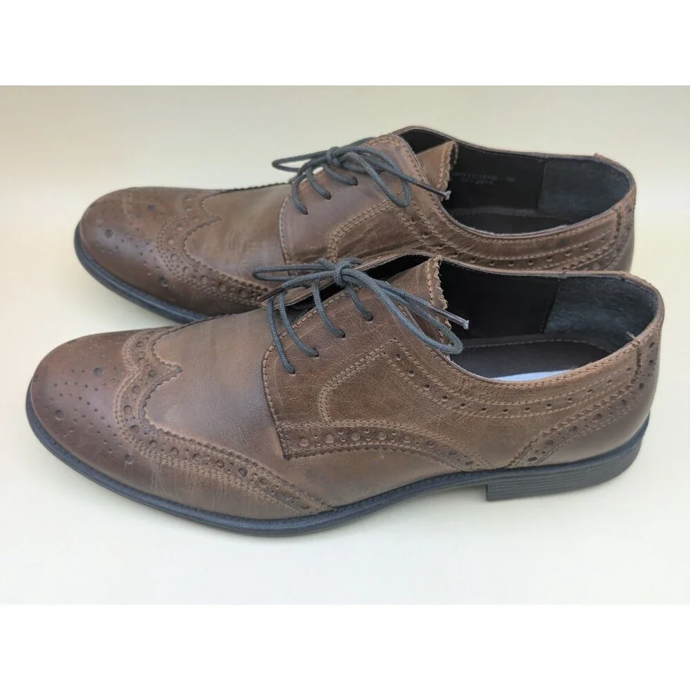 Steve Madden Men’s 10 Brown Leather Wingtip Oxfords Brogue Dress Shoes Lace Up